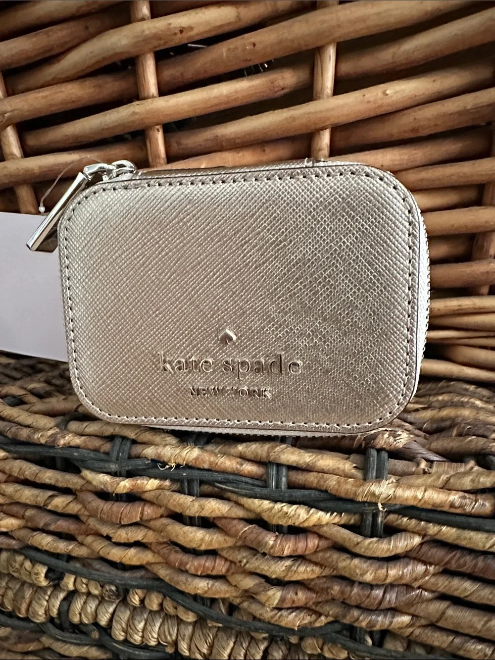 kate spade metallic rose gold zip travel jewelry case pouch • nwt